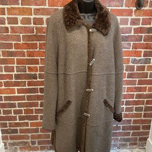 Women's Geiger Wool Car Coat Vintage Warm SZ XL Brown/Fur Super Warm!